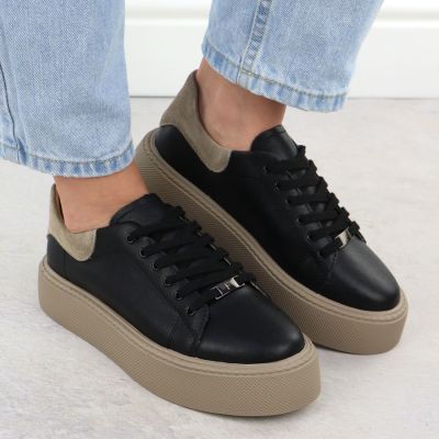 4. Women's leather platform sneakers, black, Filippo DP6119