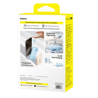 3. Baseus EnerFill FC11 10000mAh 22.5W Power Bank with Digital Display and Two Built-in Cables - Blue