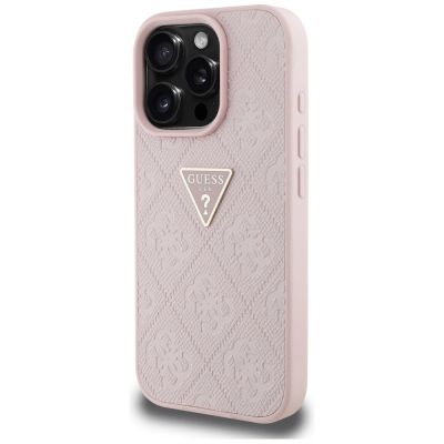 2. Guess Hot Stamp 4G Pattern Triangle Metal Logo iPhone 16 Pro Case - Pink