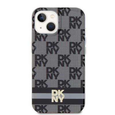 3. DKNY IML Checkered Mono Pattern & Printed Stripes MagSafe Case for iPhone 15/14/13 - Black