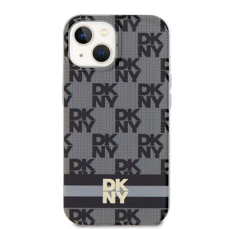 3. DKNY IML Checkered Mono Pattern & Printed Stripes MagSafe Case for iPhone 15/14/13 - Black