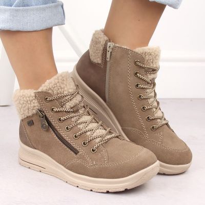 7. Beige waterproof leather ankle boots for women – Rieker L7701-24