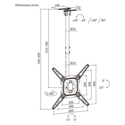 17. MACLEAN CEILING MOUNT / HANGER FOR TV, MAX. LOAD 35KG, 23-55", MAX VESA 400X400 MC-174