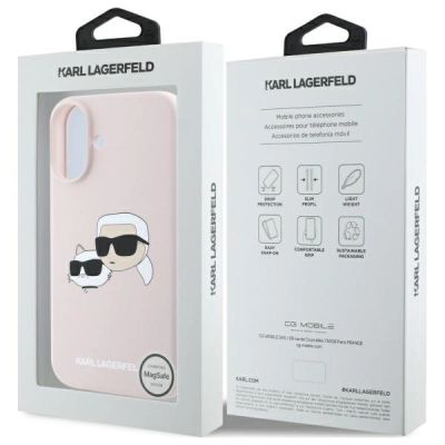 8. Karl Lagerfeld Silicone Nauble Heads Print MagSafe Case for iPhone 16 - Pink