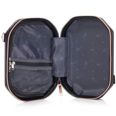 6. COSMETIC BAG + HANDBAG SET ABS T5821-6 BLACK SEMI LINE