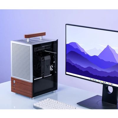 6. Jonsbo T6 Mini-Tower PC Case, Mini-ITX, Tempered Glass, Wood - Silver