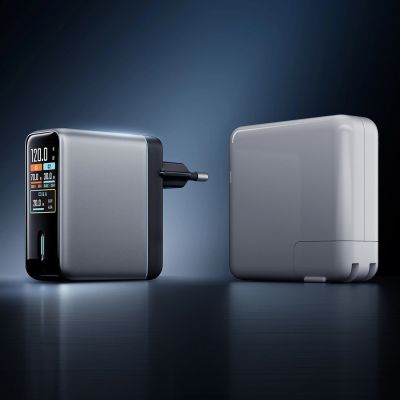 4. Cuktech AD1204U 120W Wall Charger with Display and USB-C Cable - Silver