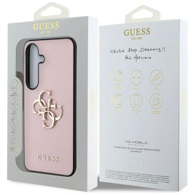 8. Guess Grained Big 4G Logo Small Classic Logo case for Samsung Galaxy S25 Plus pink