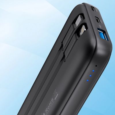 10. Powerbank Choetech B654 10000mAh 22.5W USB-A / USB-C / micro USB with built-in USB-C / Lightning cable - black