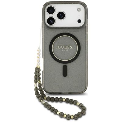 Guess IML Glitter Pearl Strap MagSafe Case for iPhone 18 Pro / 17 Pro – black