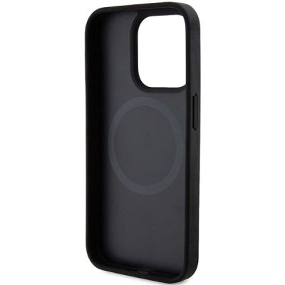 7. DKNY Leather Printed Pattern Metal Logo MagSafe Case for iPhone 15 Pro Max - Black