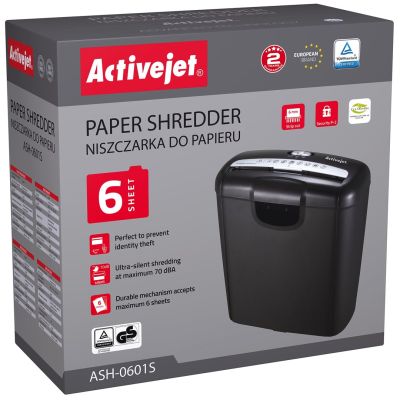 2. Activejet ASH-0601S shredder, P-2, 10 l, 6 mm strip, 6 sheets, black.