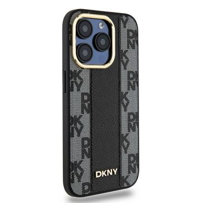 4. DKNY Leather Checkered Mono Pattern MagSafe case for iPhone 15 Pro - black