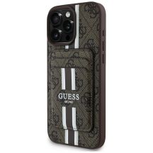 Guess 4G Stripes case with Magsafe wallet for iPhone 16 Pro Max brown