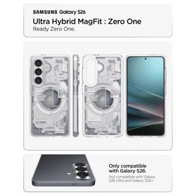 6. Spigen Ultra Hybrid Mag MagSafe Case for Samsung Galaxy S26 Zero One - Clear and White