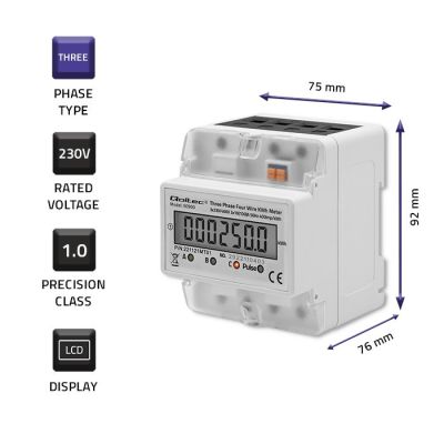 3. QOLTEC THREE-PHASE ENERGY CONSUMPTION METER FOR DIN RAIL | 230V | LCD | 4P