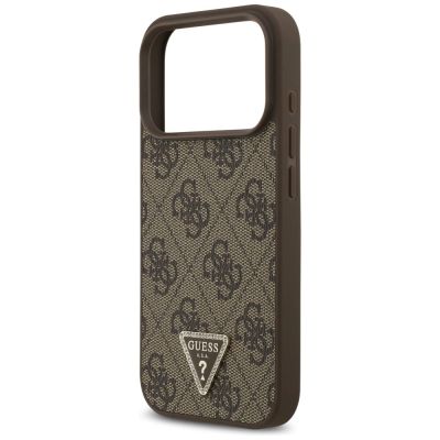 6. Guess Leather 4G Triangle Strass MagSafe Case for iPhone 18 Pro / 17 Pro - Brown