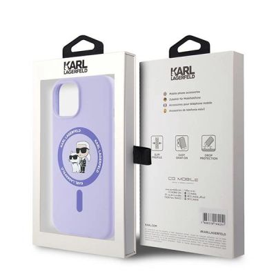 8. Karl Lagerfeld Silicone Karl&Choupette Heads Ring MagSafe iPhone 15 Case - Purple