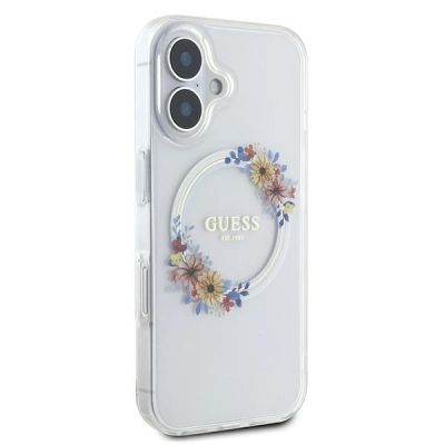 4. Guess IML Flowers Wreath MagSafe iPhone 16 Plus Case - Clear