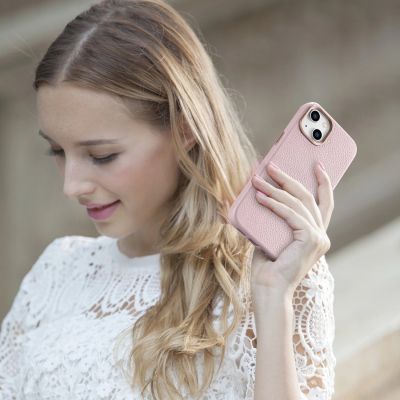 22. iCarer Litchi Premium Leather Case iPhone 14 Plus Magnetic Leather Case with MagSafe Pink (WMI14220711-PK)