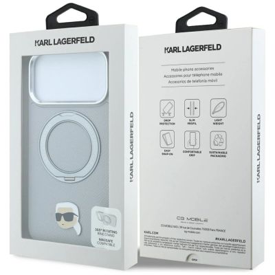 8. Karl Lagerfeld with Ring Stand 360 Karl Head Pin MagSafe Case for iPhone 18 Pro Max / 17 Pro Max - Gray