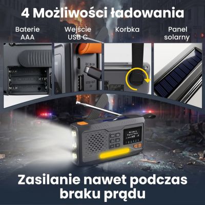 5. Extralink Bluetooth Solar Emergency Radio with Crank Dynamo Powerbank 4000mAh with SOS Flashlight BT-4000 Portable Analog and Digital Black, Orange
