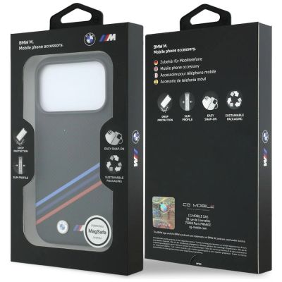 8. BMW M Quadrille Kevlar Print Tricolor Lines & Metal Logo MagSafe Case for iPhone 18 Pro Max / 17 Pro Max - Black