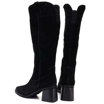 9. Women's leather cowboy boots with heels, suede, black, Vinceza 133103