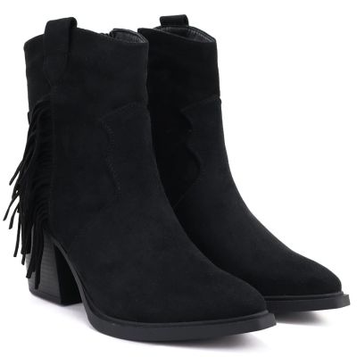 9. Women's insulated cowboy boots with fringes, black M.Daszyński MR2520-1