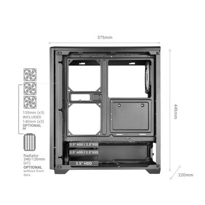 10. TACENS MARS MC-QUANTUM 3xFDB120+1xARGB120 USB-C ATX-housing/cases