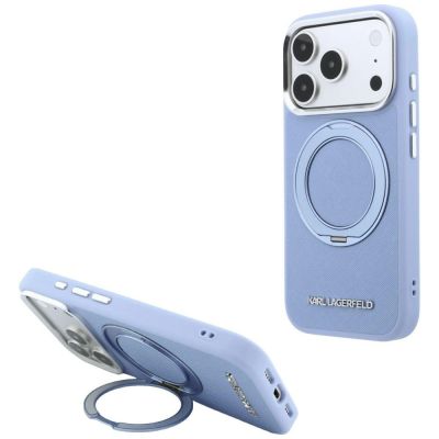 Karl Lagerfeld Ring Stand 360 Saffiano Classic Logo MagSafe Case for iPhone 18 Pro Max / 17 Pro Max - Light Blue