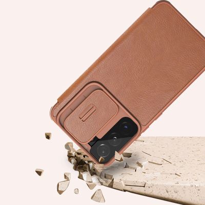 16. Nillkin Qin Leather Pro Case Case for Samsung Galaxy S22+ (S22 Plus) Camera Protector Holster Cover Flip Case Brown