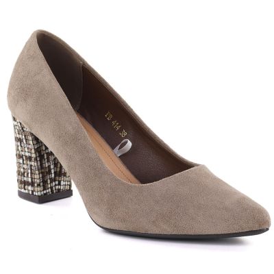 Women's light brown suede pumps with a block heel Sergio Leone PB414
