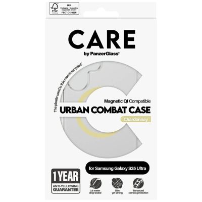 4. CARE by PanzerGlass Flagship Urban Combat Chardonnay QI Case for Samsung Galaxy S25 Ultra - Transparent
