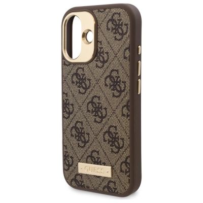6. Guess 4G Logo Plate MagSafe iPhone 16 Case - Brown