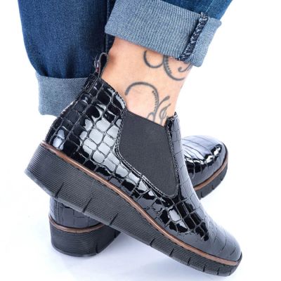 69. Rieker W R474 snakeskin leather ankle boots black
