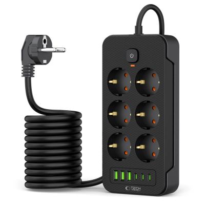 2. Tech-Protect PC6X6 Power Strip 6 Sockets 240V + 3xUSB-A + 3xUSB-C 200cm - Black