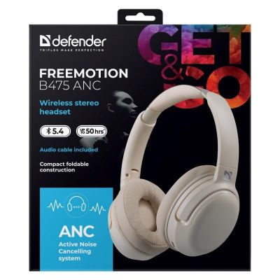 11. Defender Bluetooth Freemotion Over-Ear Headphones B475 ANC Beige 63475
