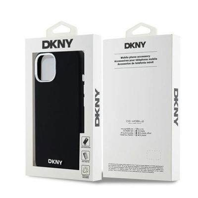 8. DKNY Liquid Silicone Small Metal Logo MagSafe Case for iPhone 15 / 14 / 13 - Black