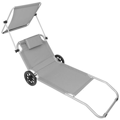 23. FOLDABLE BEACH CHAIR WITH CANOPY ON WHEELS 116x62x62-90CM GRAY