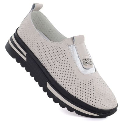 Women's leather openwork shoes on a beige platform S.Barski 7092