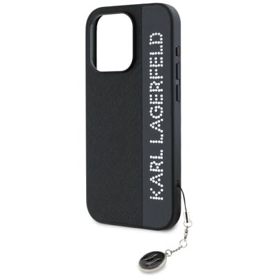 6. Karl Lagerfeld Saffiano Rhinestones & Charm case for iPhone 15 Pro - black