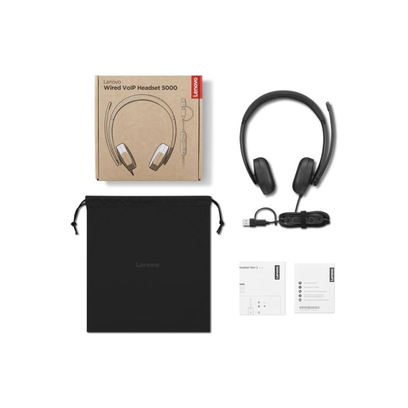 9. Lenovo 5000 Wired VoIP Headset with Microphone, USB A/C, Black