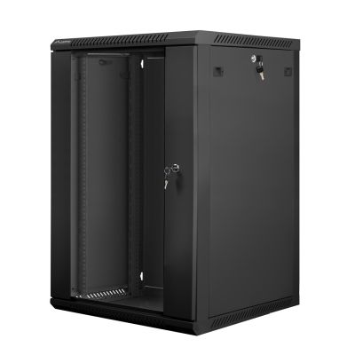 4. Lanberg WF01-6618-10B rack cabinet (18U; 901mm / 600mm / 600 mm; wall-mounted; Glass; 19''; black)