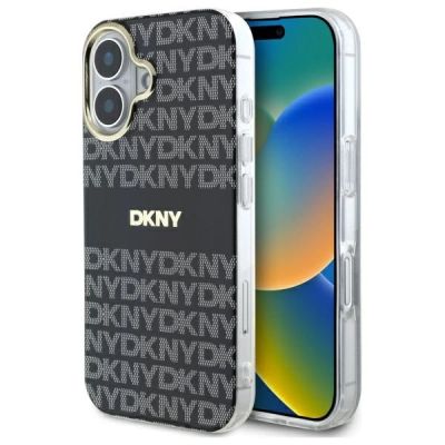 DKNY Repeat Texture Pattern With Stripe iPhone 16 Case - Black