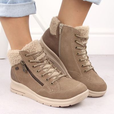 23. Beige waterproof leather ankle boots for women – Rieker L7701-24