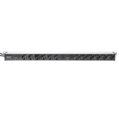 4. Vertical PDU power strip, 12x Schuko sockets, 2x (2m, Unischuko plug, 16A, overload protection)