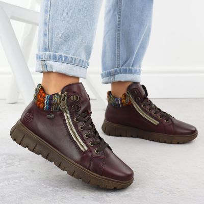 6. Women's leather ankle boots, burgundy, Rieker N1305-35