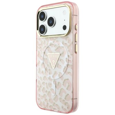 2. Guess IML Leopard Glitter Triangle Logo MagSafe Case for iPhone 17 Pro / 18 Pro - Pink