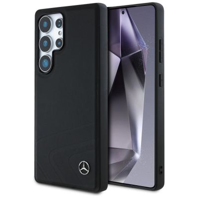 Mercedes Leather Horizontal Debossed Curves MagSafe Case for Samsung Galaxy S25 Ultra - Black